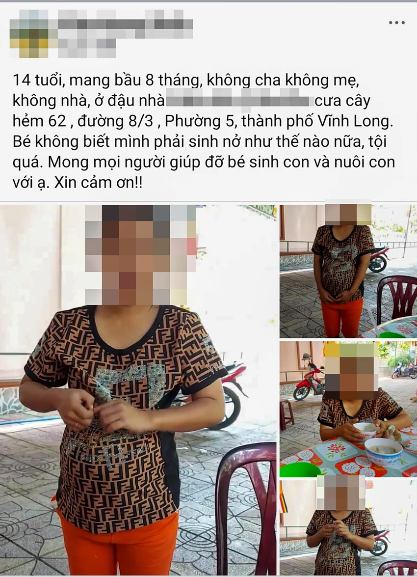 Bài đăng trên Facebook về bé gái 14 tuổi mang thai tám tháng, được nhiều người quan tâm.