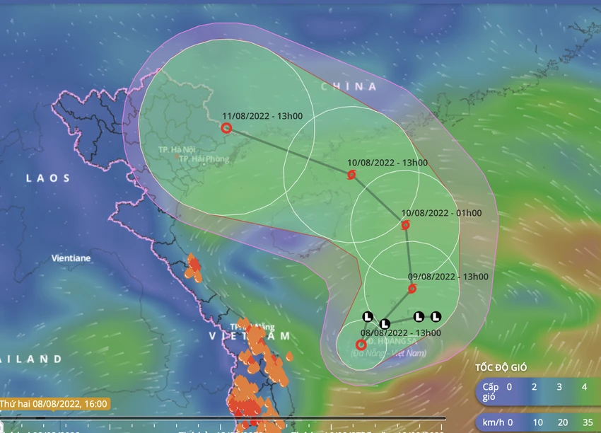 Chiều nay (8-8), vùng áp thấp trên khu vực bắc Biển Đông đã mạnh lên thành áp thấp nhiệt đới. Ảnh: VNDMS Chiều nay (8-8), vùng áp thấp trên khu vực bắc Biển Đông đã mạnh lên thành áp thấp nhiệt đới. Ảnh: VNDMS