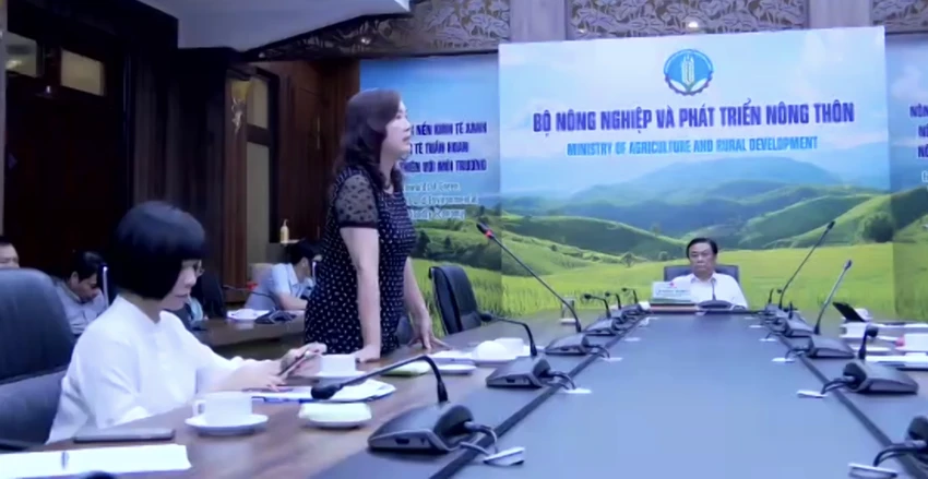 Bà Vũ Thị Hậu, Chủ tịch Hiệp hội các nhà bán lẻ Việt Nam nêu ý kiến tại cuộc họp. Ảnh: AH