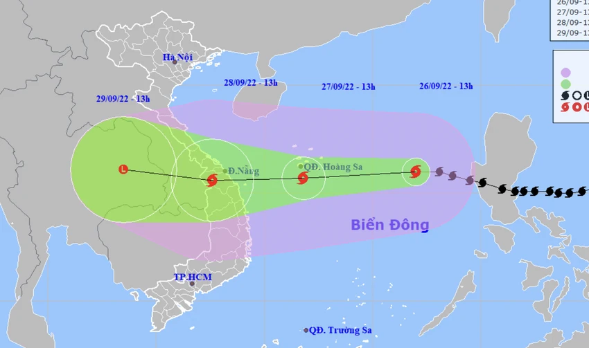Dự báo về bão số 4. Ảnh: KTTVQG Dự báo về bão số 4. Ảnh: KTTVQG