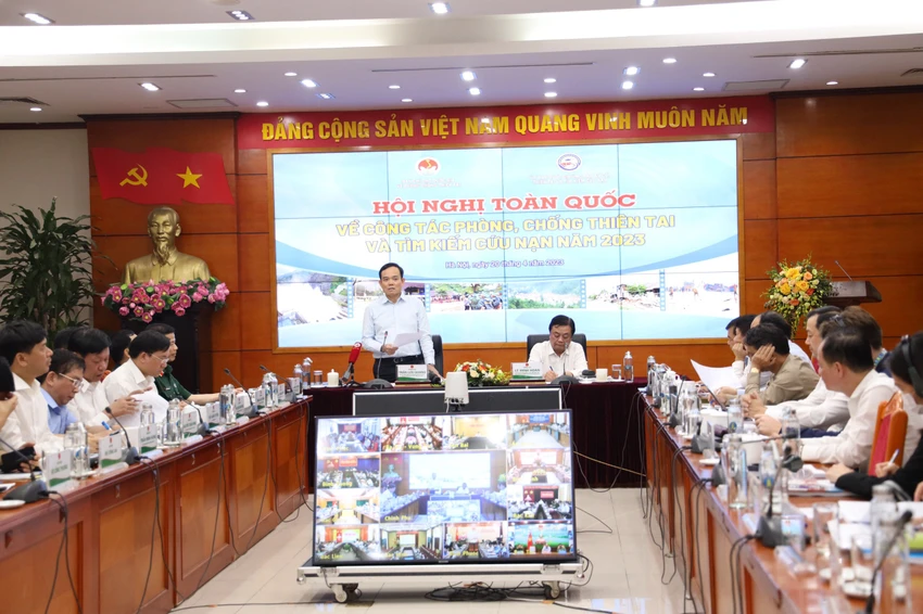 Phó Thủ tướng Trần Lưu Quang phát biểu tại Hội nghị trực tuyến toàn quốc về công tác phòng, chống thiên tai và tìm kiếm cứu nạn năm 2023.