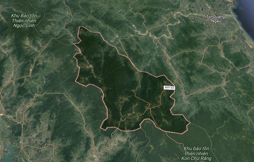 Khu vực huyện Kon Plông, tỉnh Kon Tum, nơi liên tiếp xảy ra động đất. Ảnh: Chụp từ Google Map