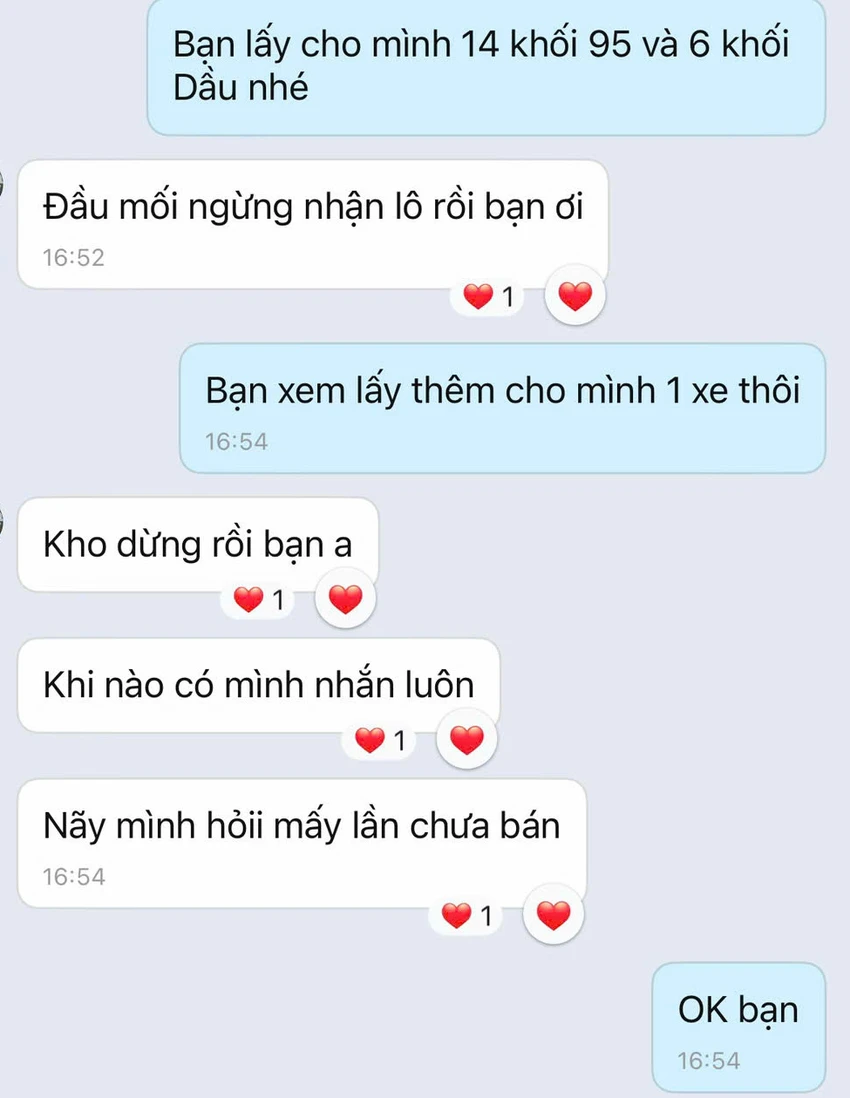 Một số đơn vị cung cấp hàng đã ngừng nhận hàng gửi. Ảnh chụp màn hình tin nhắn do doanh nghiệp cung cấp. z7579664108655_32ceca6ec85c92defa85d6b71ef05649.jpg