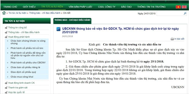 Sàn chứng khoán TP.HCM hoạt động lại vào ngày 25-1 ảnh 1 Sàn chứng khoán TP.HCM hoạt động lại vào ngày 25-1 ảnh 1