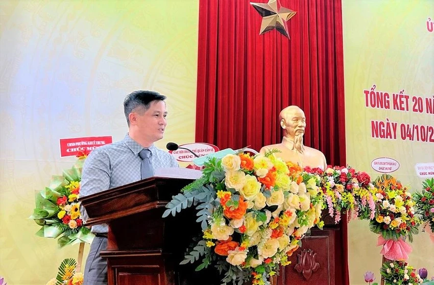 Ông Đoàn Ngọc Chung, Giám đốc NHCSXH TP Đà Nẵng, phát biểu tại hội nghị. Ảnh: TA