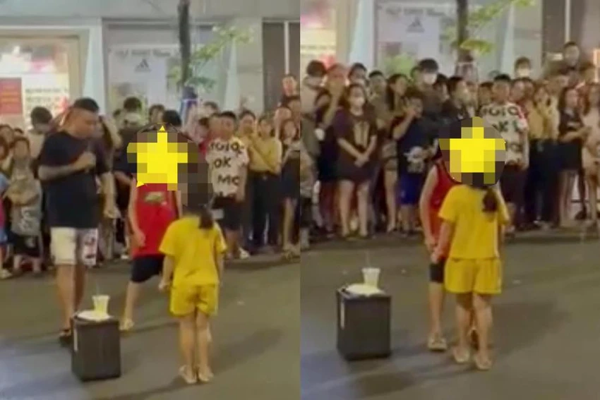 Đưa trẻ em ra ghép đôi ở phố đi bộ TP Vinh gây phản cảm. Ảnh cắt từ video clip. Đưa trẻ em ra ghép đôi ở phố đi bộ TP Vinh gây phản cảm. Ảnh cắt từ video clip.