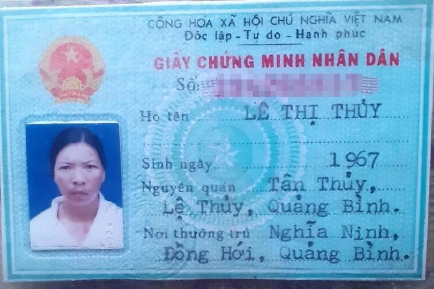 Giấy chứng minh nhân dân của bà Lê Thị Thủy. Giấy chứng minh nhân dân của bà Lê Thị Thủy.
