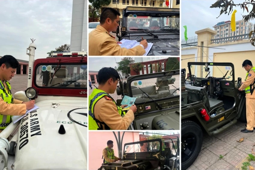 CSGT, Công an tỉnh Nghệ An kiểm tra, lập biên bản những chiếc xe Jeep. Ảnh: CA. CSGT, Công an tỉnh Nghệ An kiểm tra, lập biên bản những chiếc xe Jeep. Ảnh: CA.
