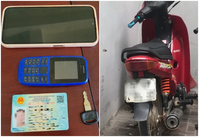 Tang vật điện thoại, xe máy mà Trần Văn Năng cướp của nạn nhân. Ảnh: VH. Tang vật điện thoại, xe máy mà Trần Văn Năng cướp của nạn nhân. Ảnh: VH.