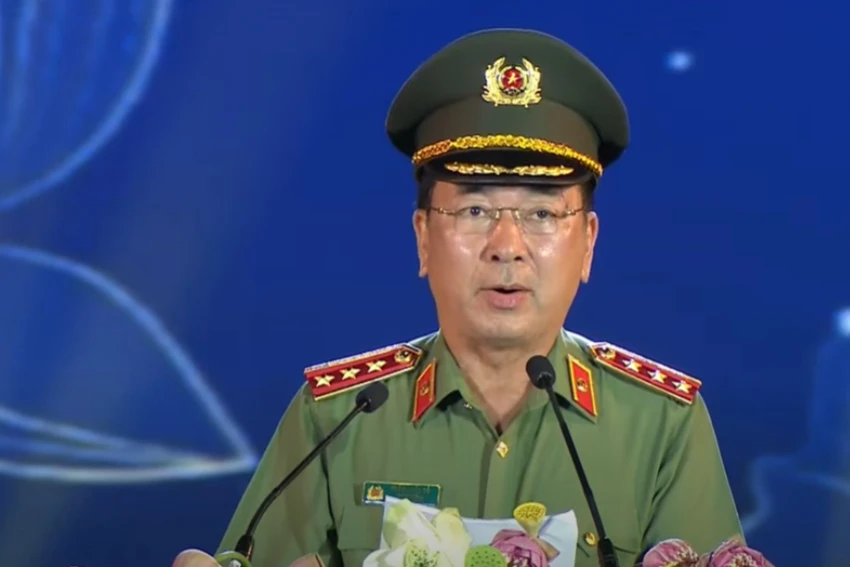 Thượng tướng Trần Quốc Tỏ - Phó Bí thư Đảng ủy Công an Trung ương, Thứ trưởng Bộ Công an phát biểu tại buổi lễ.