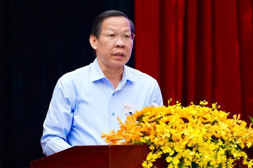 Chủ tịch UBND TP.HCM phát biểu tại hội nghị. Ảnh: HH Chủ tịch UBND TP.HCM phát biểu tại hội nghị. Ảnh: HH
