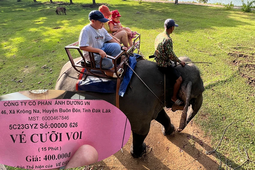 Voi phục vụ khách du lịch ở Khu du lịch Ánh Dương. Ảnh: VL Voi phục vụ khách du lịch ở Khu du lịch Ánh Dương. Ảnh: VL