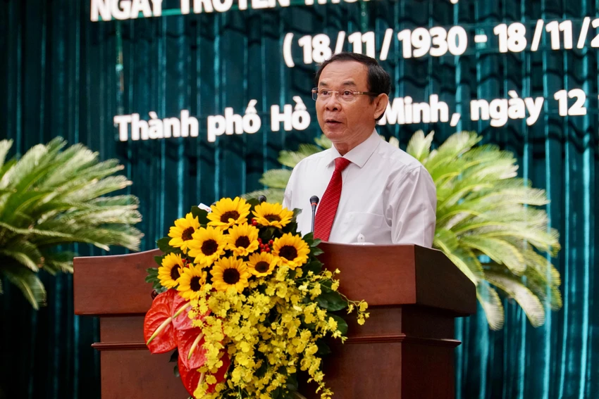 Bí thư Thành ủy TP.HCM Nguyễn Văn Nên phát biểu tại buổi lễ. Ảnh: BẢO PHƯƠNG Bí thư Thành ủy TP.HCM Nguyễn Văn Nên phát biểu tại buổi lễ