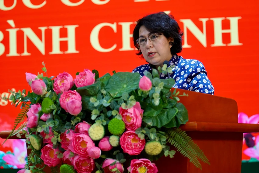 Bà Tô Thị Bích Châu, Bí thư Quận uỷ Quận 1 phát biểu kết luận tại buổi giám sát. Ảnh: BẢO PHƯƠNG