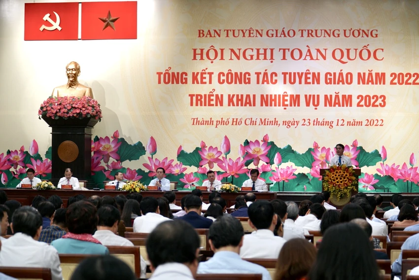 Toàn cảnh hội nghị toàn quốc Tổng kết công tác Tuyên giáo năm 2022 và triển khai nhiệm vụ năm 2023. Ảnh: BẢO PHƯƠNG Toàn cảnh hội nghị toàn quốc Tổng kết công tác Tuyên giáo năm 2022 và triển khai nhiệm vụ năm 2023. Ảnh: BẢO PHƯƠNG