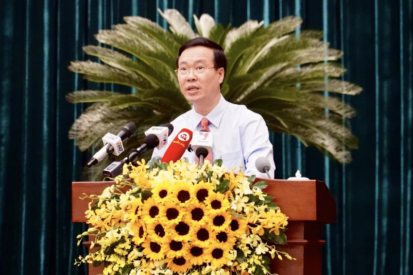Thường trực Ban Bí thư Võ Văn Thưởng phát biểu kết luận. Ảnh: BẢO PHƯƠNG Thường trực Ban Bí thư Võ Văn Thưởng phát biểu kết luận. Ảnh: BẢO PHƯƠNG