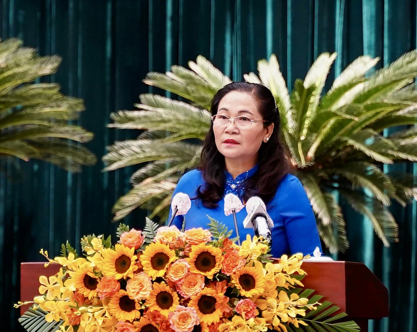 Chủ tịch HĐND TP.HCM Nguyễn Thị Lệ phát biểu khai mạc kỳ họp. Ảnh: B.P Chủ tịch HĐND TP.HCM Nguyễn Thị Lệ phát biểu khai mạc kỳ họp. Ảnh: B.P