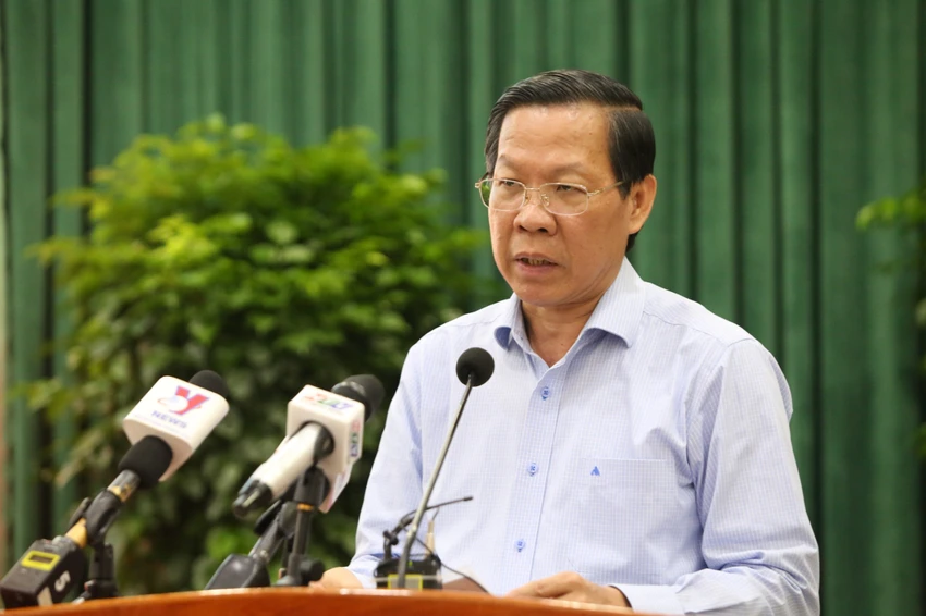 Chủ tịch UBND TP.HCM Phan Văn Mãi phát biểu kết luận hội nghị. Ảnh: BP Chủ tịch UBND TP.HCM Phan Văn Mãi phát biểu kết luận hội nghị. Ảnh: BP