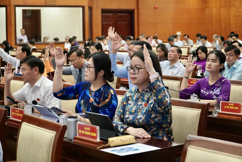 Các đại biểu HĐND TP.HCM biểu quyết thông qua các dự thảo nghị quyết, sáng 12-7. Ảnh: BẢO PHƯƠNG Các đại biểu HĐND TP.HCM biểu quyết thông qua các dự thảo nghị quyết, sáng 12-7. Ảnh: BẢO PHƯƠNG