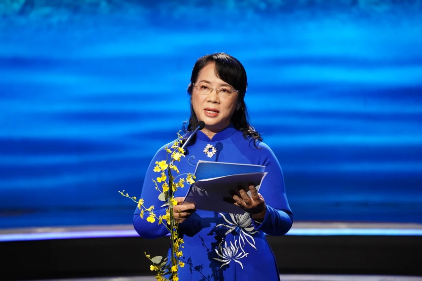 Chủ tịch Ủy ban MTTQ Việt Nam TP Trần Kim Yến phát biểu tại chương trình. Ảnh: BẢO PHƯƠNG