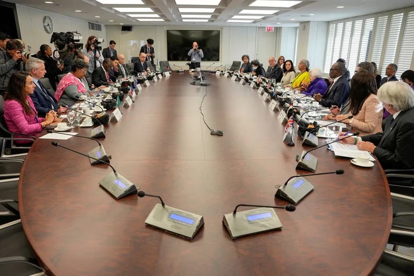 Ảnh chụp phiên họp của các bộ trưởng kinh tế G7 diễn ra tại thủ đô Washington, D.C. (Mỹ). Ảnh: REUTERS Ảnh chụp phiên họp của các bộ trưởng kinh tế G7 diễn ra tại thủ đô Washington, D.C. (Mỹ). Ảnh: REUTERS