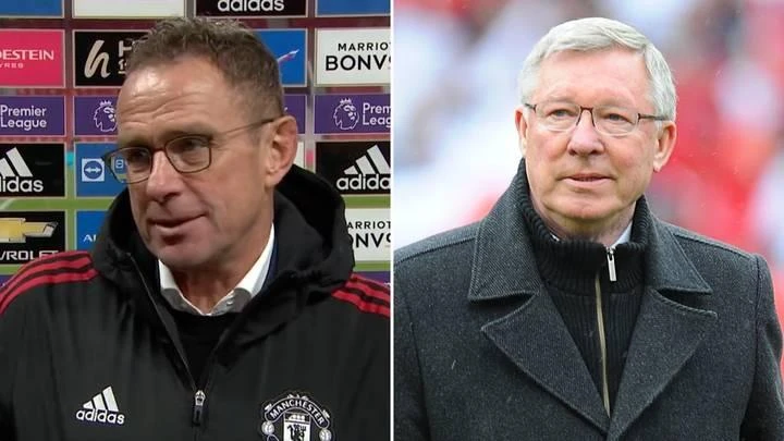 Rangnick không có cửa so sánh với tiền nhiệm Alex Ferguson. Ảnh: CGI.
