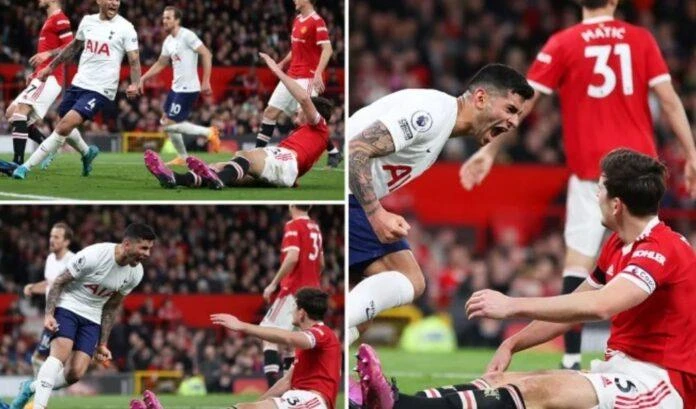 Cristian Romero quá khích với chiêu trò chọc tức Maguire. Ảnh: CGI. Cristian Romero quá khích với chiêu trò chọc tức Maguire. Ảnh: CGI.