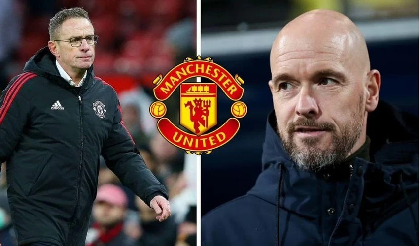 HLV Rangnick và người kế nhiệm Ten Hag chưa gặp nhau những đã trò chuyện với nhau về phương hướng của Manchester United. Ảnh: CGI.