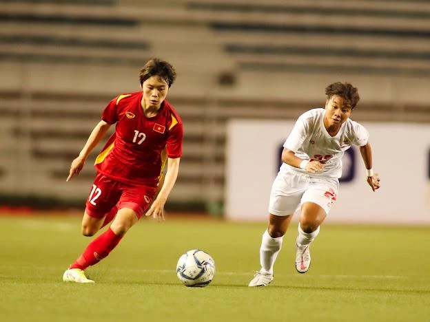 Hải Yến ấn định tỉ số 4-0 vào lưới Myanmar. Ảnh: VFF. Hải Yến ấn định tỉ số 4-0 vào lưới Myanmar. Ảnh: VFF.