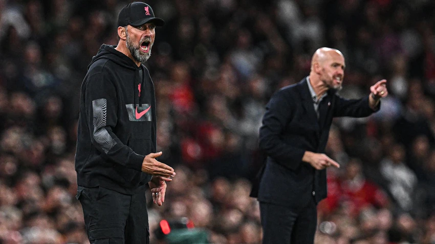 Ten Hag có chiến thắng đầu tiên trong khi đồng nghiệp Klopp vẫn chưa có trận thắng nào sau ba lượt Premier League. Ảnh: CGI. Ten Hag có chiến thắng đầu tiên trong khi đồng nghiệp Klopp vẫn chưa có trận thắng nào sau ba lượt Premier League. Ảnh: CGI.