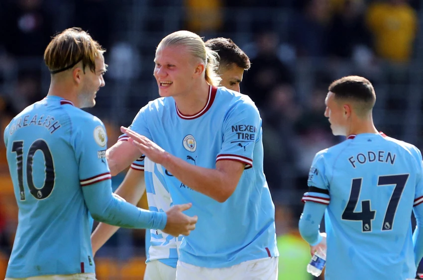 Haaland lại nổ súng vào lưới Wolves giúp đội khách Man City đại thắng 3-0. Ảnh: CGI.