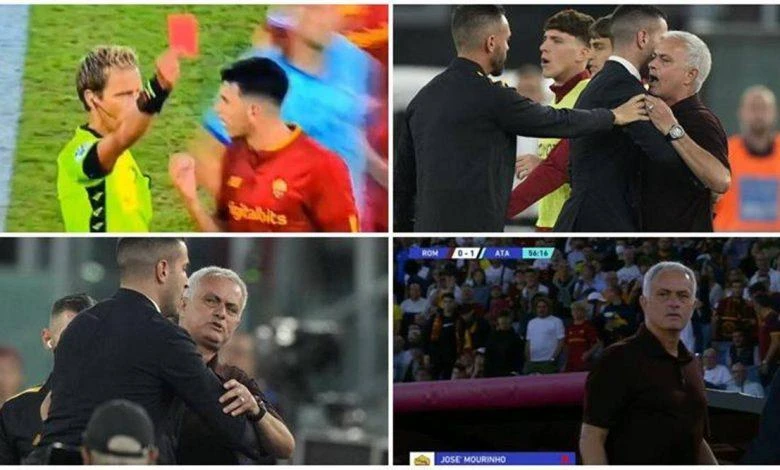 HLV Mourinho nổi nóng với trọng tài và dính thẻ đỏ. Ảnh: CGI. HLV Mourinho nổi nóng với trọng tài và dính thẻ đỏ. Ảnh: CGI.