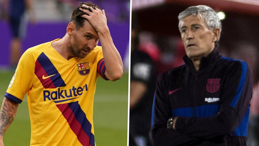 HLV Setien chọn cách im lặng khi có người đề cập đến học trò cũ Messi. Ảnh: CGI. HLV Setien chọn cách im lặng khi có người đề cập đến học trò cũ Messi. Ảnh: CGI.