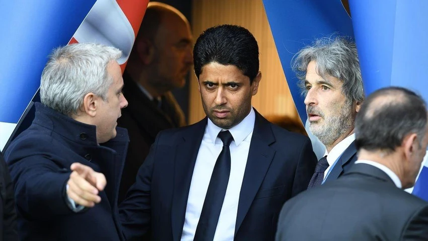 Chủ tịch PSG Al-Khelaifi tấn công Barca không ngờ bị đối phương phản công lại. Ảnh: CGI.