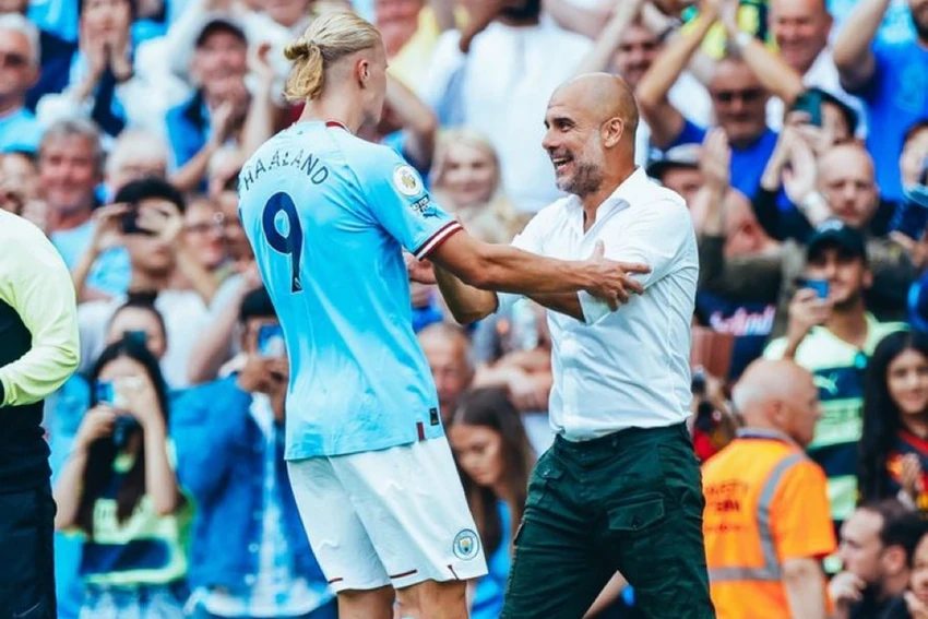 HLV Pep Guardiola tiết lộ Haaland không đi đâu cả. Ảnh: CGI.