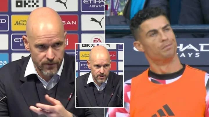 HLV Ten Hag cho biết sẽ "xử lý" Ronaldo về cách phản ứng không tế nhị. Ảnh: GETTY. HLV Ten Hag cho biết sẽ "xử lý" Ronaldo về cách phản ứng không tế nhị. Ảnh: GETTY.