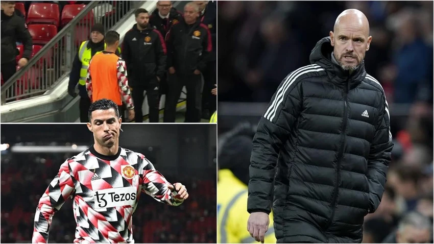 HLV Ten Hag bất bình với thái độ của Ronaldo. Ảnh: GETTY. HLV Ten Hag bất bình với thái độ của Ronaldo. Ảnh: GETTY.