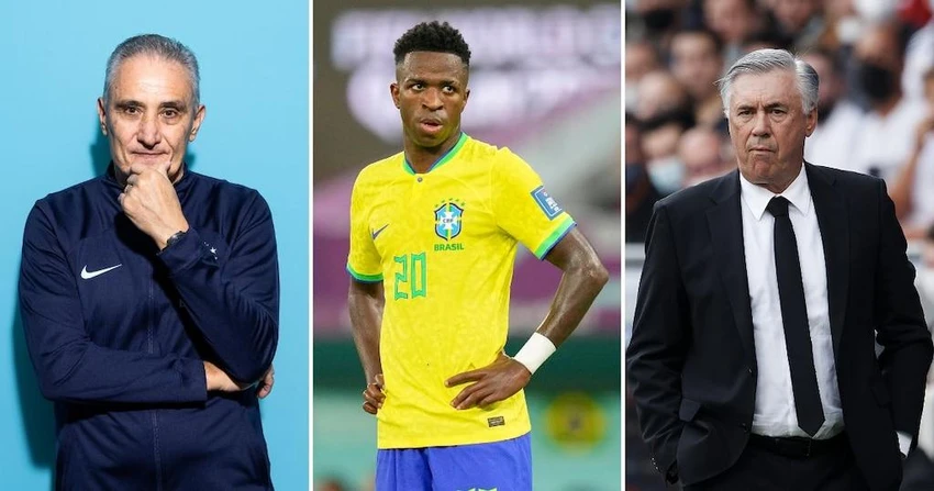 HLV Tite đã nhờ đồng nghiệp Ancelotti tư vấn về cách sử dụng Vinicius một cách hiệu quả nhất. Ảnh: GETTY. HLV Tite đã nhờ đồng nghiệp Ancelotti tư vấn về cách sử dụng Vinicius một cách hiệu quả nhất. Ảnh: GETTY.