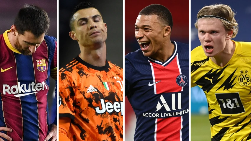 Thời hoàng kim của Messi và Ronaldo đang dần trôi qua trong khi Mbappe - Haaland còn trẻ để theo đuổi những kỷ lục của hai đàn anh. Ảnh: GETTY.