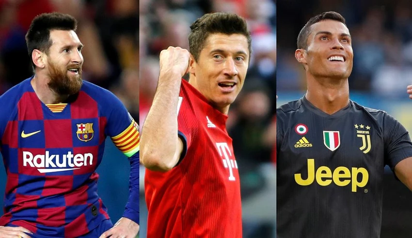 Thời sung sức nhất của Lewandowski thì anh không may mắn vượt qua hai chân sút cùng lứa là Messi và Ronaldo. Ảnh: GETTY. Thời sung sức nhất của Lewandowski thì anh không may mắn vượt qua hai chân sút cùng lứa là Messi và Ronaldo. Ảnh: GETTY.
