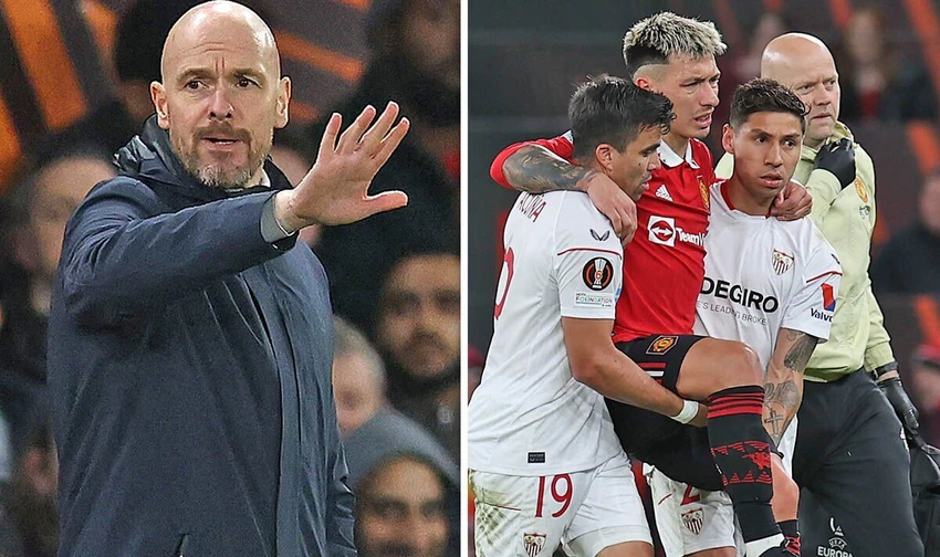 HLV Ten Hag miễn cưỡng chọn nhiều phương án khác nhau để thay thế Martinez nghỉ hết mùa giải này. Ảnh: GETTY. HLV Ten Hag miễn cưỡng chọn nhiều phương án khác nhau để thay thế Martinez nghỉ hết mùa giải này. Ảnh: GETTY.