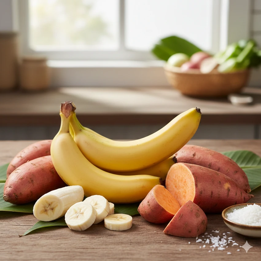 Chuối hay khoai lang giúp giảm cân tốt hơn. Ảnh: AI Chuoi-1.png