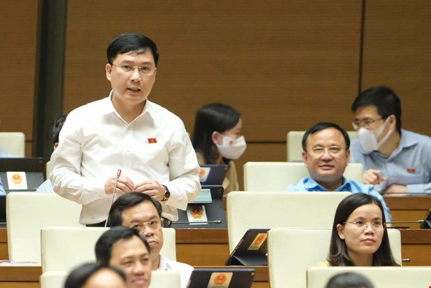 ĐB Lê Hoàng Anh (Gia Lai) chất vấn về chậm chi trả tiền cho trọng tài, giám sát, quan chức... SEA Games 31. Ảnh: QH