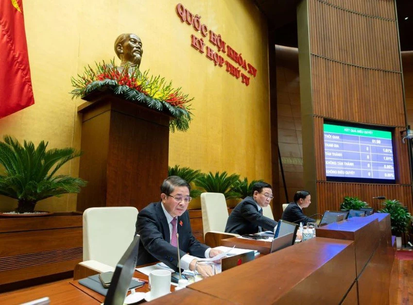 Bấm nút thông qua Nghị quyết về dự toán NSNN 2023. Ảnh: PT