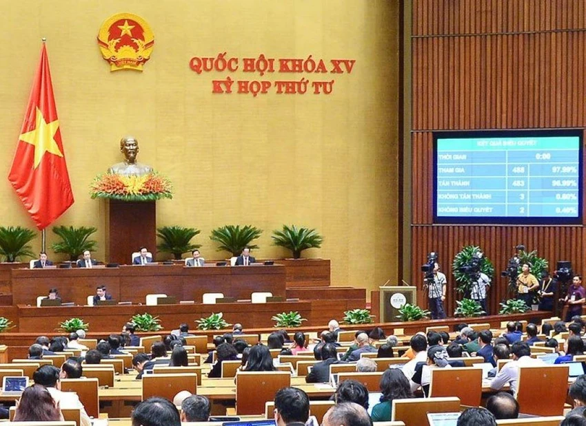 Có 483 ĐBQH tán thành thông qua Luật Phòng chống rửa tiền. Ảnh: QH Thông qua luật phòng chống rửa tiền sửa đổi