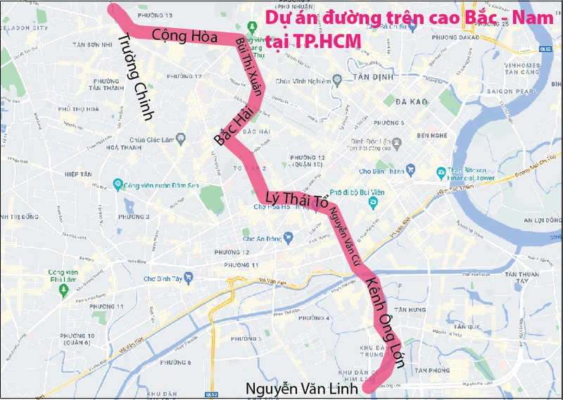 Lộ trình tuyến đường trên cao. Đồ hoạ: Hồ Trang. Lộ trình tuyến đường trên cao. Đồ hoạ: Hồ Trang.