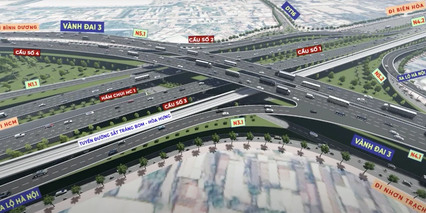 Đây là nút giao lớn, có tính chất phức tạp với tuyến đường sắt, cao tốc đi qua. Ảnh: Sở GTVT TP.HCM. Đây là nút giao lớn, có tính chất phức tạp với tuyến đường sắt, cao tốc đi qua. Ảnh: Sở GTVT TP.HCM.
