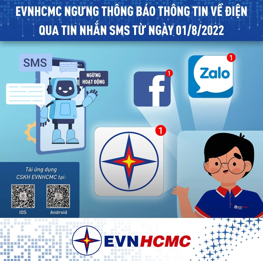 EVNHCMC sẽ ngừng nhắn tin SMS từ ngày 1-8. EVNHCMC sẽ ngừng nhắn tin SMS từ ngày 1-8.
