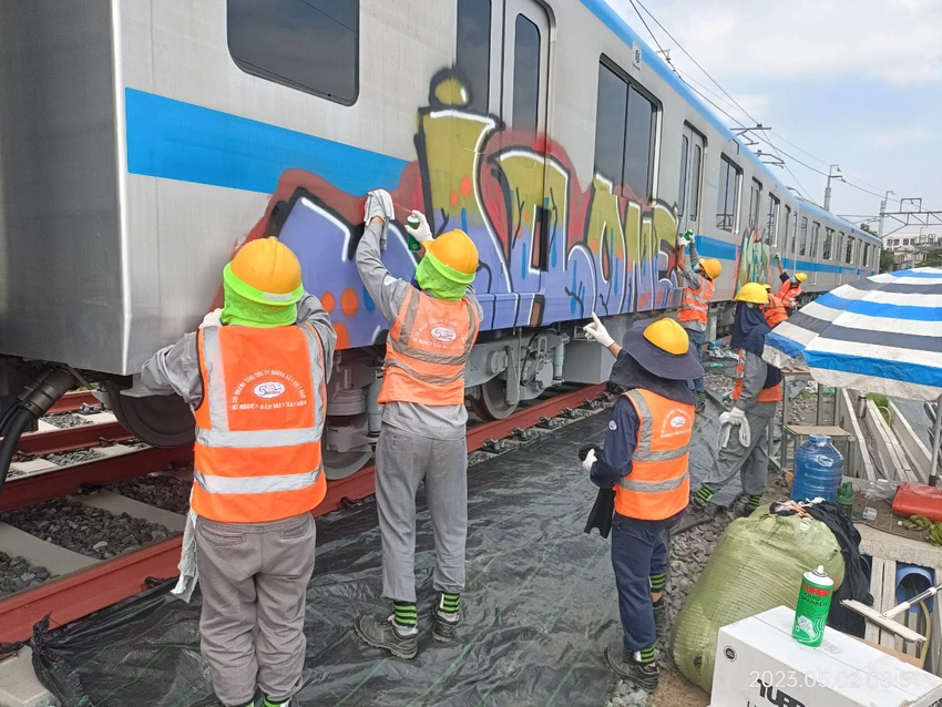 Hình ảnh tàu metro vẽ bậy đã được xóa bỏ. Ảnh: MAUR Hình ảnh tàu metro vẽ bậy đã được xóa bỏ. Ảnh: MAUR
