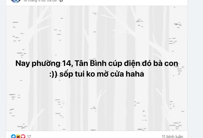 Thông báo tạm nghỉ vì bị cúp điện. Ảnh chụp màn hình: ĐÀO TRANG